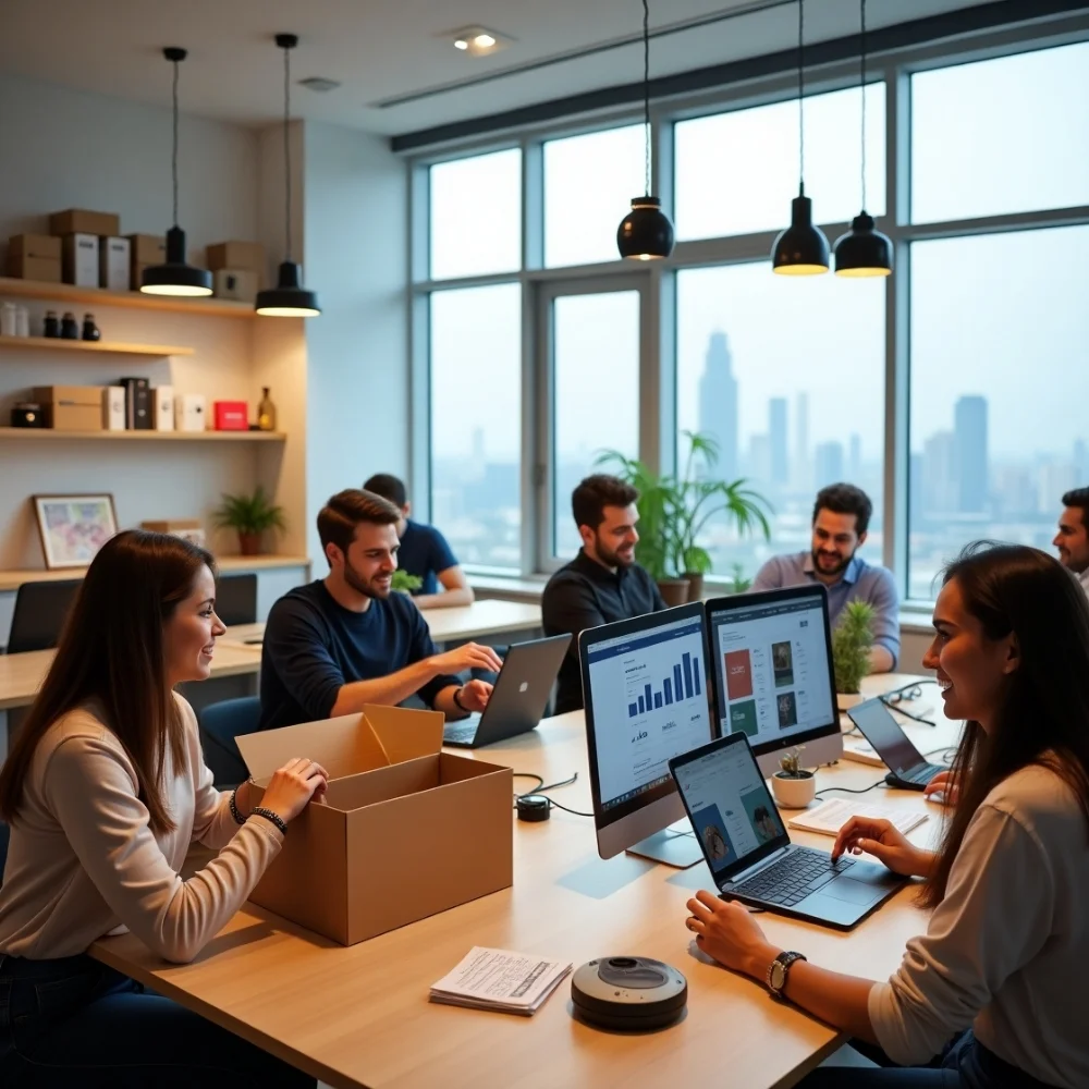 Image of Entrepreneurs working on home business ideas in Dubai including e-commerce, SEO, tutoring, and more.