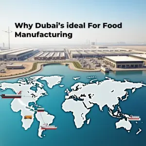 Image of Why Dubai for food manufacturing – industrial zone with logistics and regional connections.