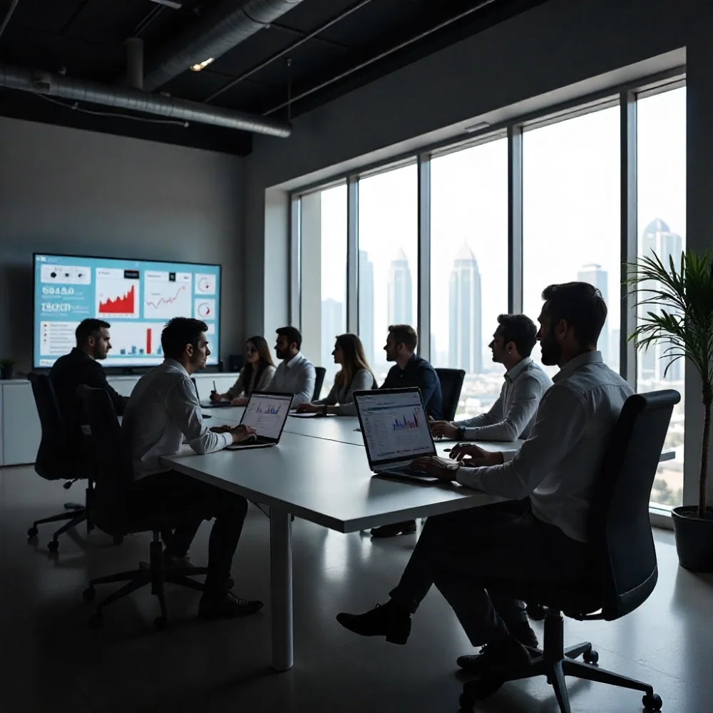 Image of Entrepreneurs working in Dubai Outsource City co-working office 2025.