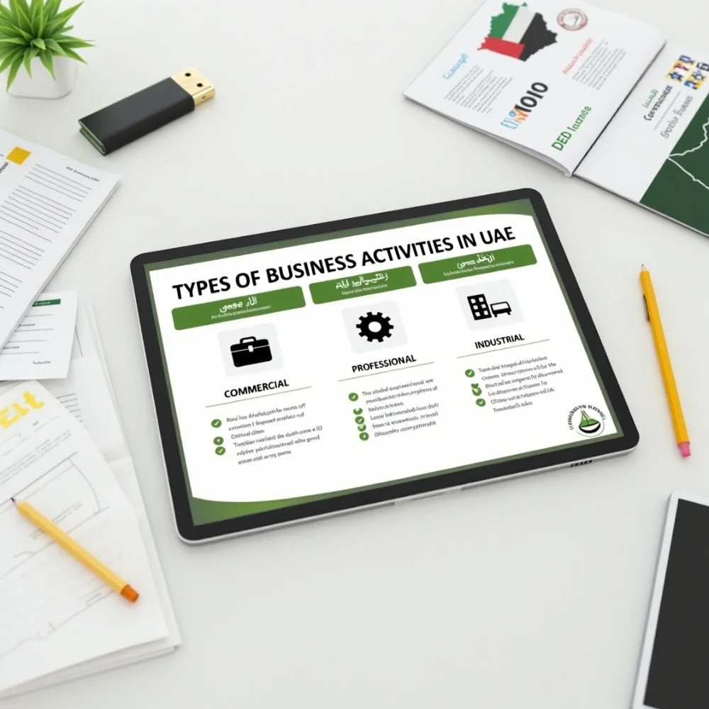 Image of Choosing business activity in UAE for legal license classification.