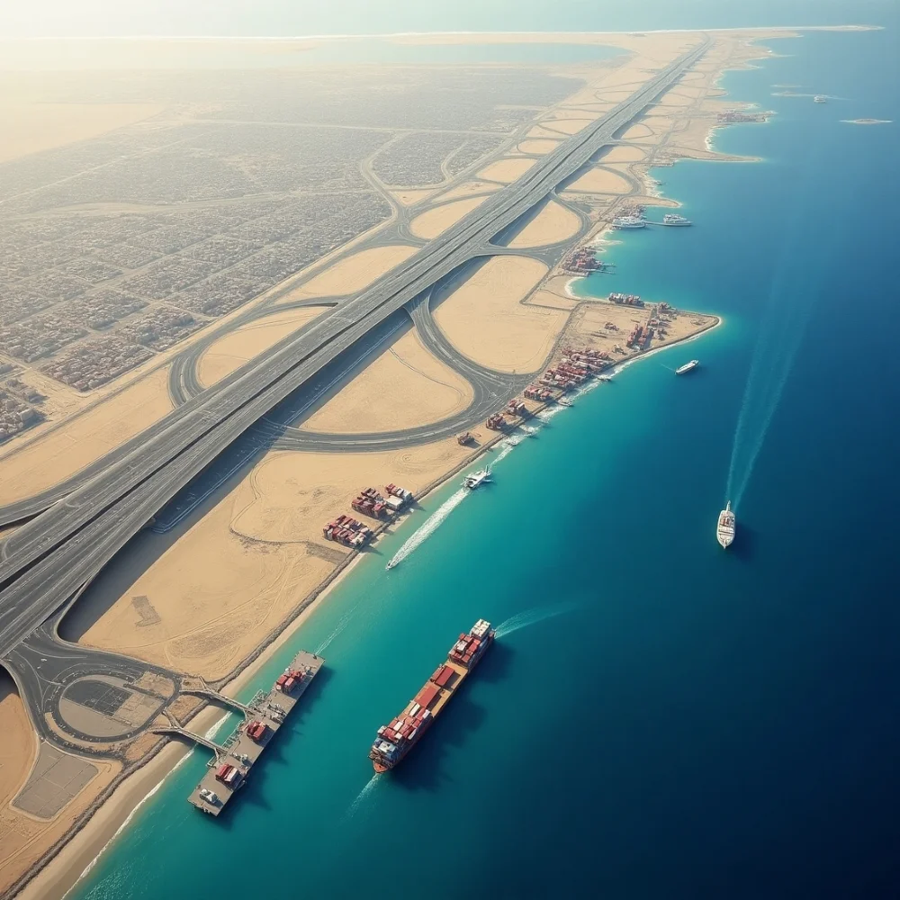 Image of Dubai’s transport routes linking global trade zones.
