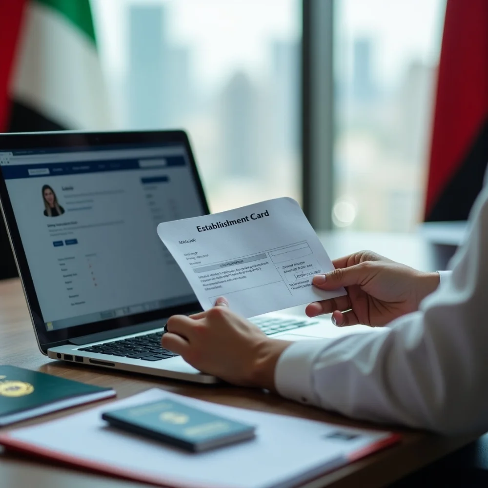 Image of a UAE business owner with an establishment card.